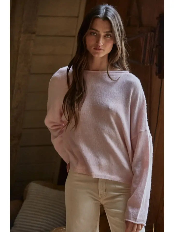 Pinky Rolled Round Neck Sweater