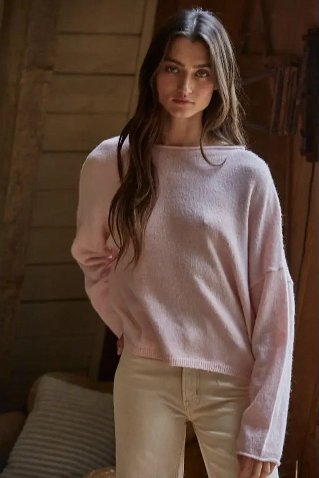 Pinky Rolled Round Neck Sweater