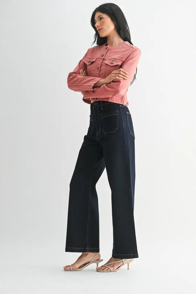 Super Dark Denim Patch Pocket Wide Leg