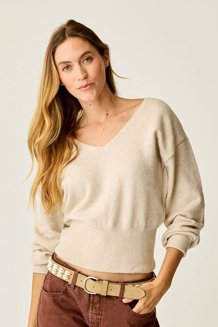 Ruth Reversible Fuzzy Sweater: Oatmeal Heather