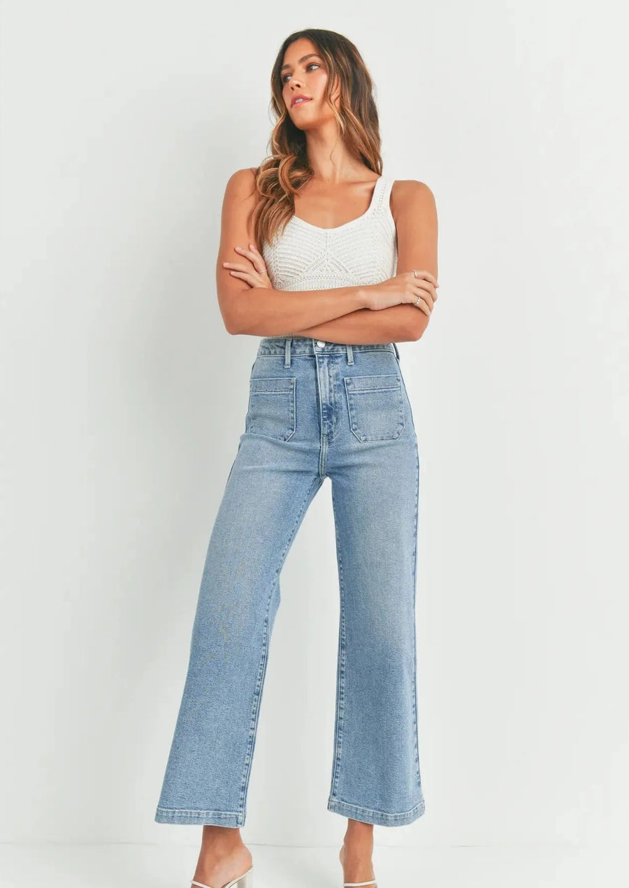 Light Denim Patch Pocket Wide Leg