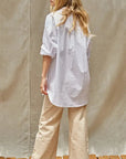 Oversized Woven Cotton Button Down Collar Neck Shirt
