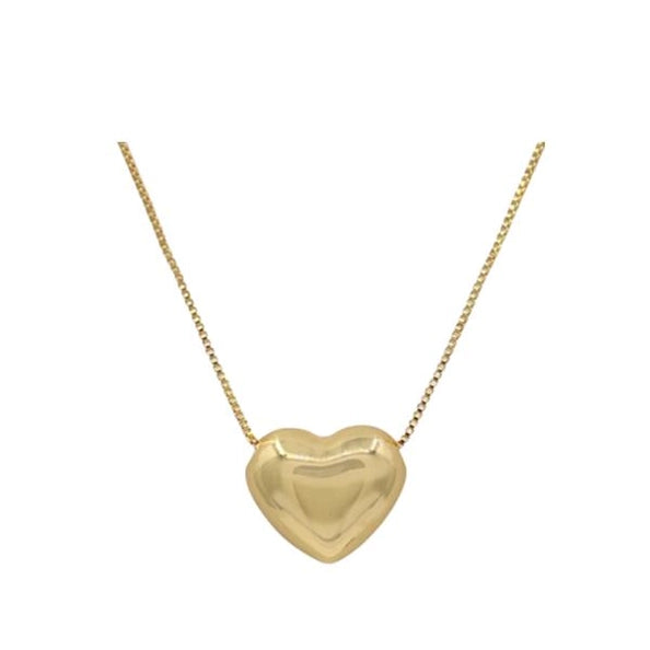 Puffy Heart Charm Necklace on 18Kt Gold Filled Chain