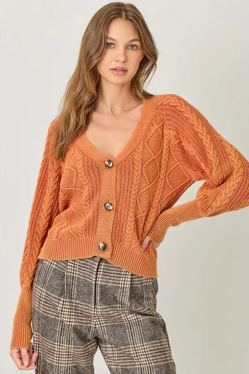 Terracotta Cotton Weaving Sweater Cardigan