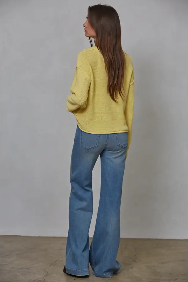 Hailee Yellow Cotton Crew Neck Sweater