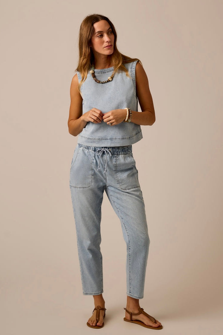 Zoe Lightweight Denim Pant-Savannah