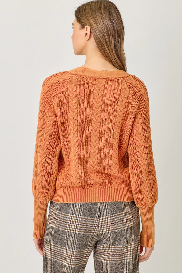 Terracotta Cotton Weaving Sweater Cardigan