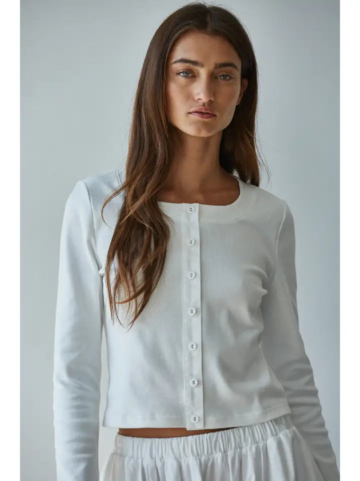 Cotton Ribbed Knit Cardi