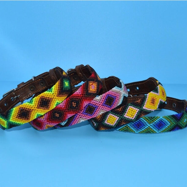 Colorful Knitted Boho Leather Dog Collar