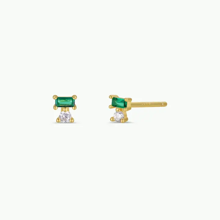 JK Double Stud Stack: Emerald and Gold Earrings