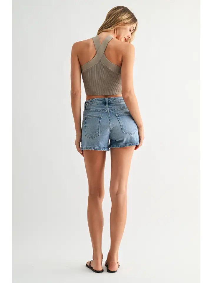Light Denim Classic Side Slit Jean Shorts