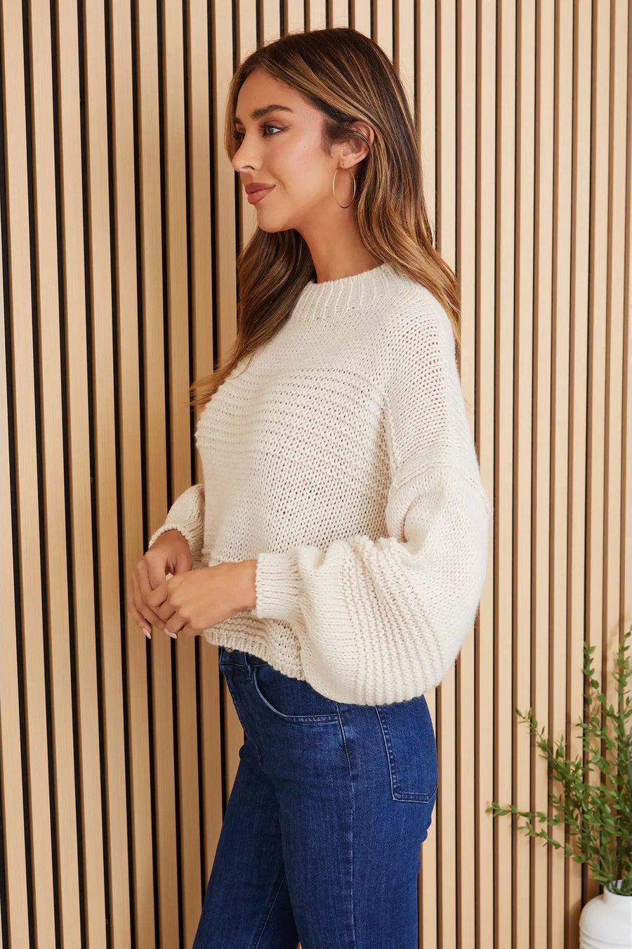 Milly Cropped Mock Neck Chunky Sweater
