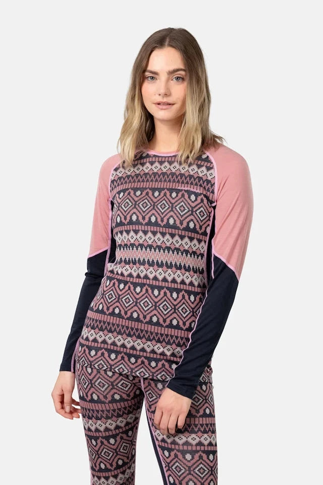 Malia Long Sleeve Base Layer Crew Top - Lotus
