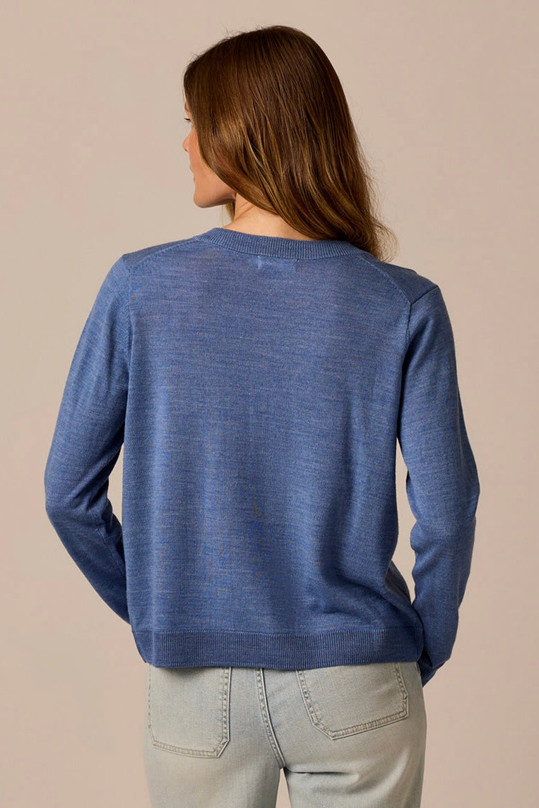 Juliet V-Neck Sweater: Denim Heather