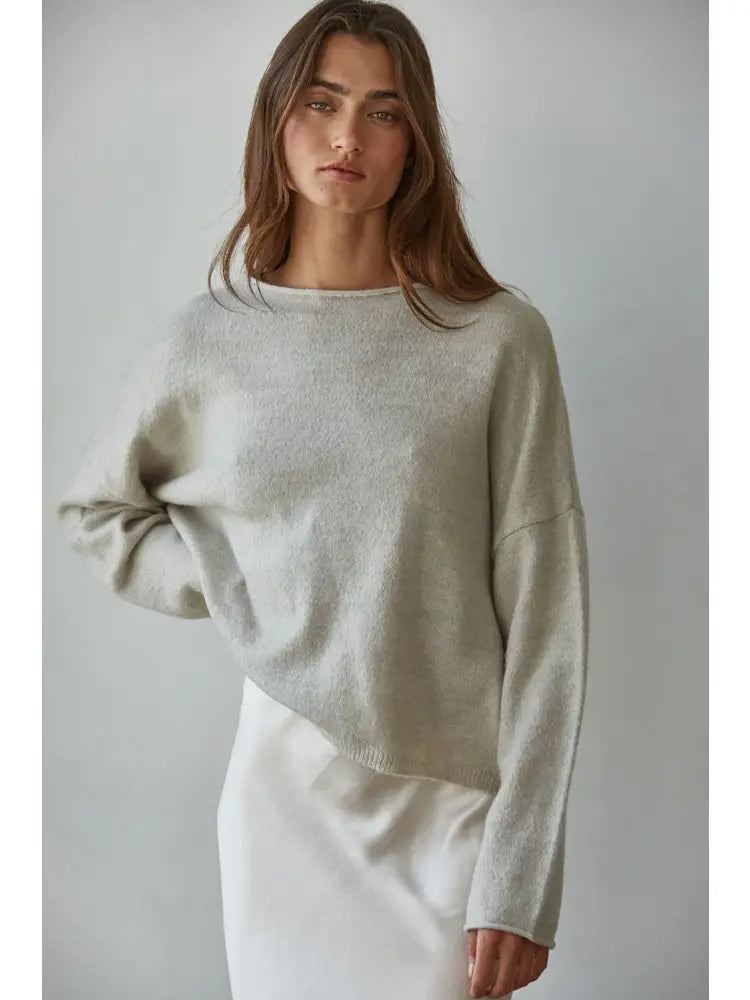 Pinky Rolled Round Neck Sweater