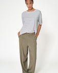 Frenchy W's Button Back Striped Tee