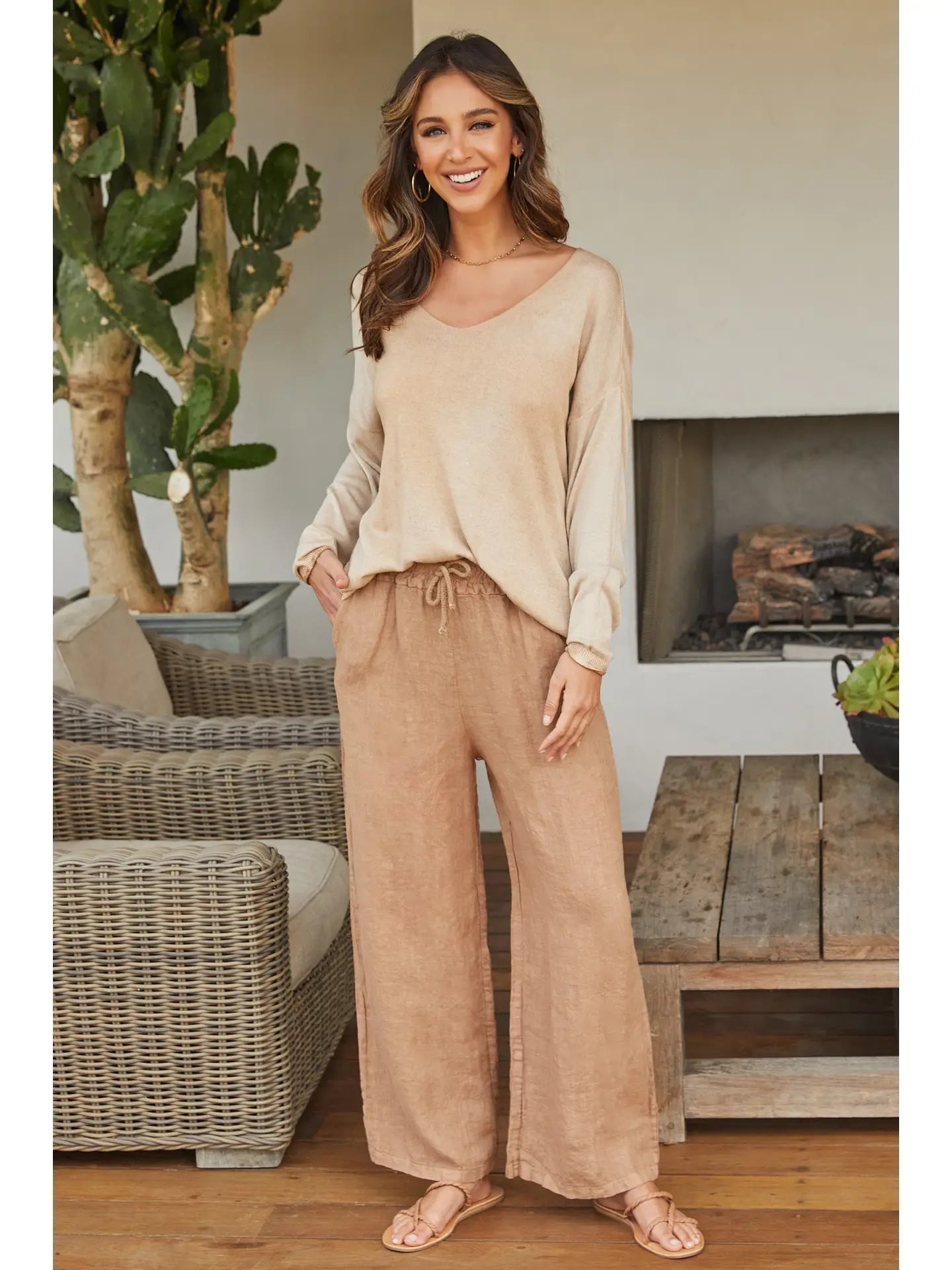 Coco Italian Linen Tie Waist Pants with Pockets