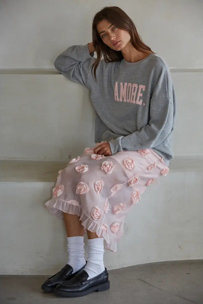 AMORE French Terry Pullover Sweatshirt