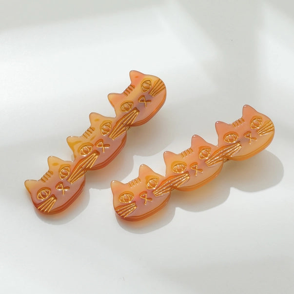 Zoe Triple Cat Face Barrette Clip - Set of 2