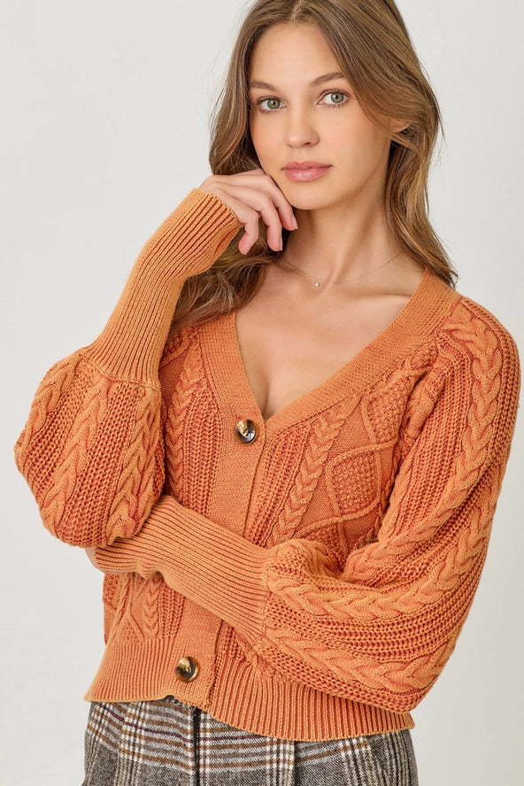 Terracotta Cotton Weaving Sweater Cardigan