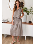 Linen Shirred Waist A-Line Skirt