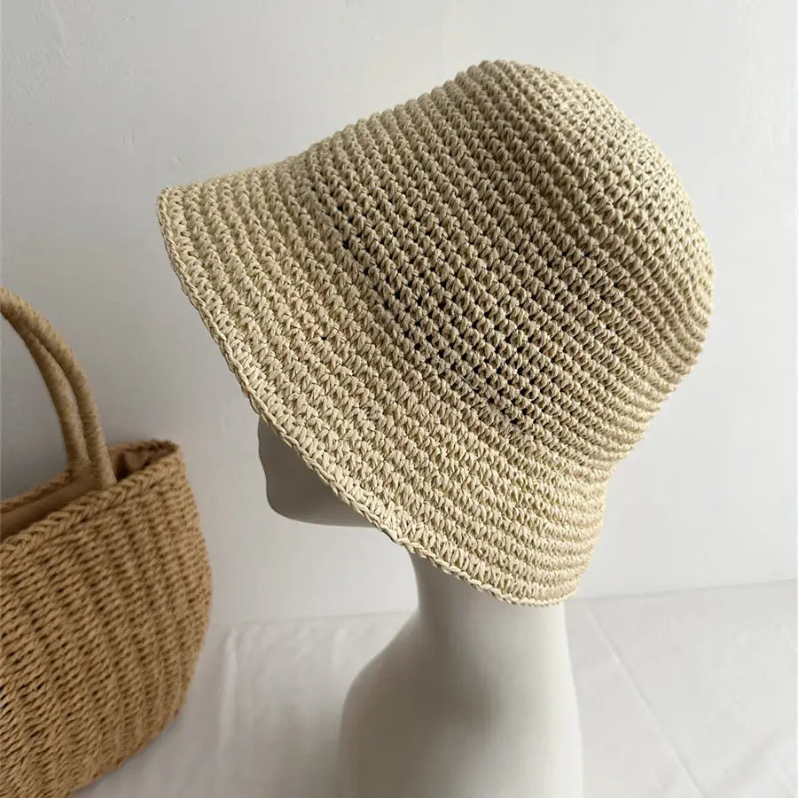 Foldable Raffia Straw Bucket Hat
