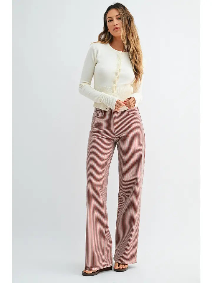 Spicey Brown Striped Relaxed Wide Leg Jeans