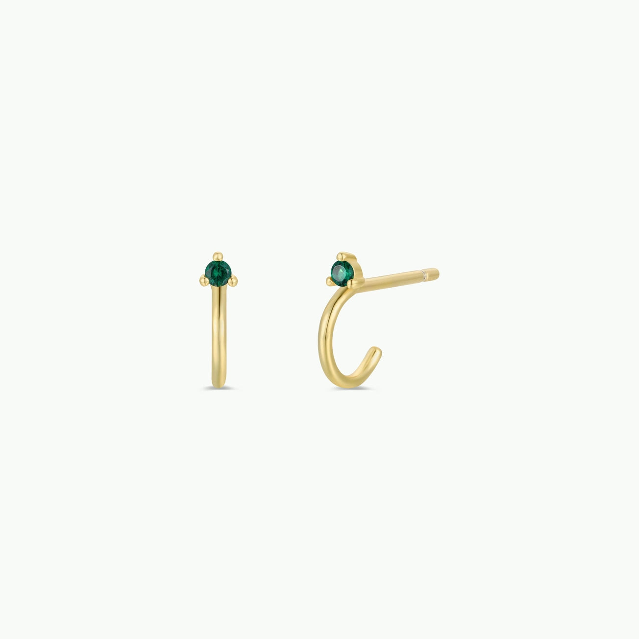 JK Open Mini Hoop Earrings: 18K Gold Green Emerald