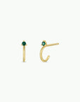 JK Open Mini Hoop Earrings: 18K Gold Green Emerald