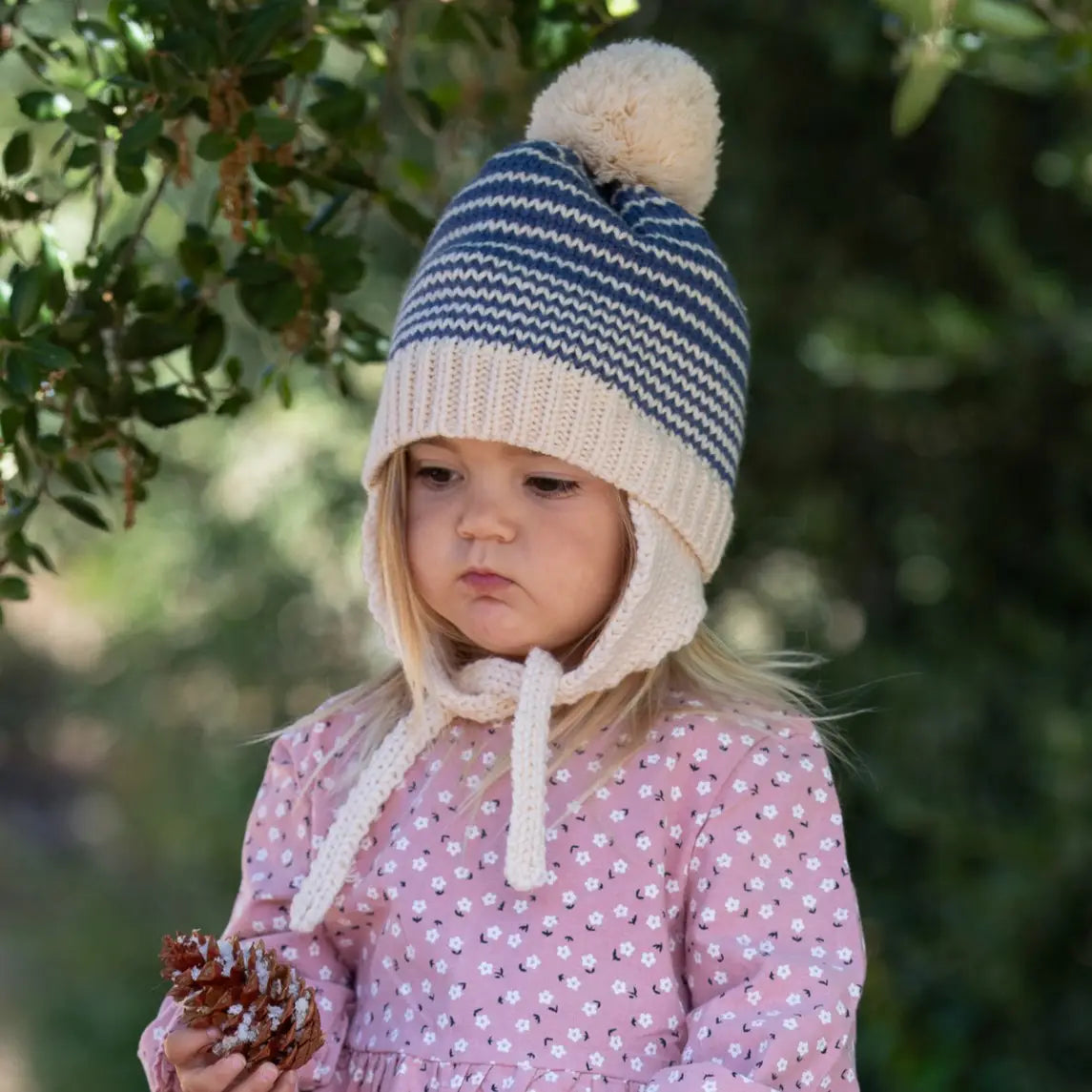 Kids Earflap Winter Striped Blue Hat