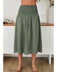 Linen Shirred Waist A-Line Skirt