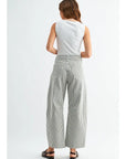 Olive Striped Raw Hem Barrel Jeans