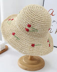 Cherry Crochet Foldable Straw Bucket Hat