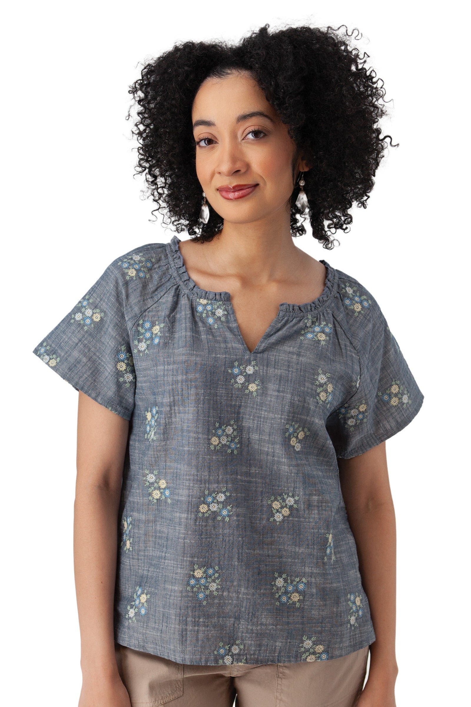 Mariposa Floral Split Neck Top