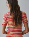Striped Short Sleeve Cotton Knit Sweater Tee
