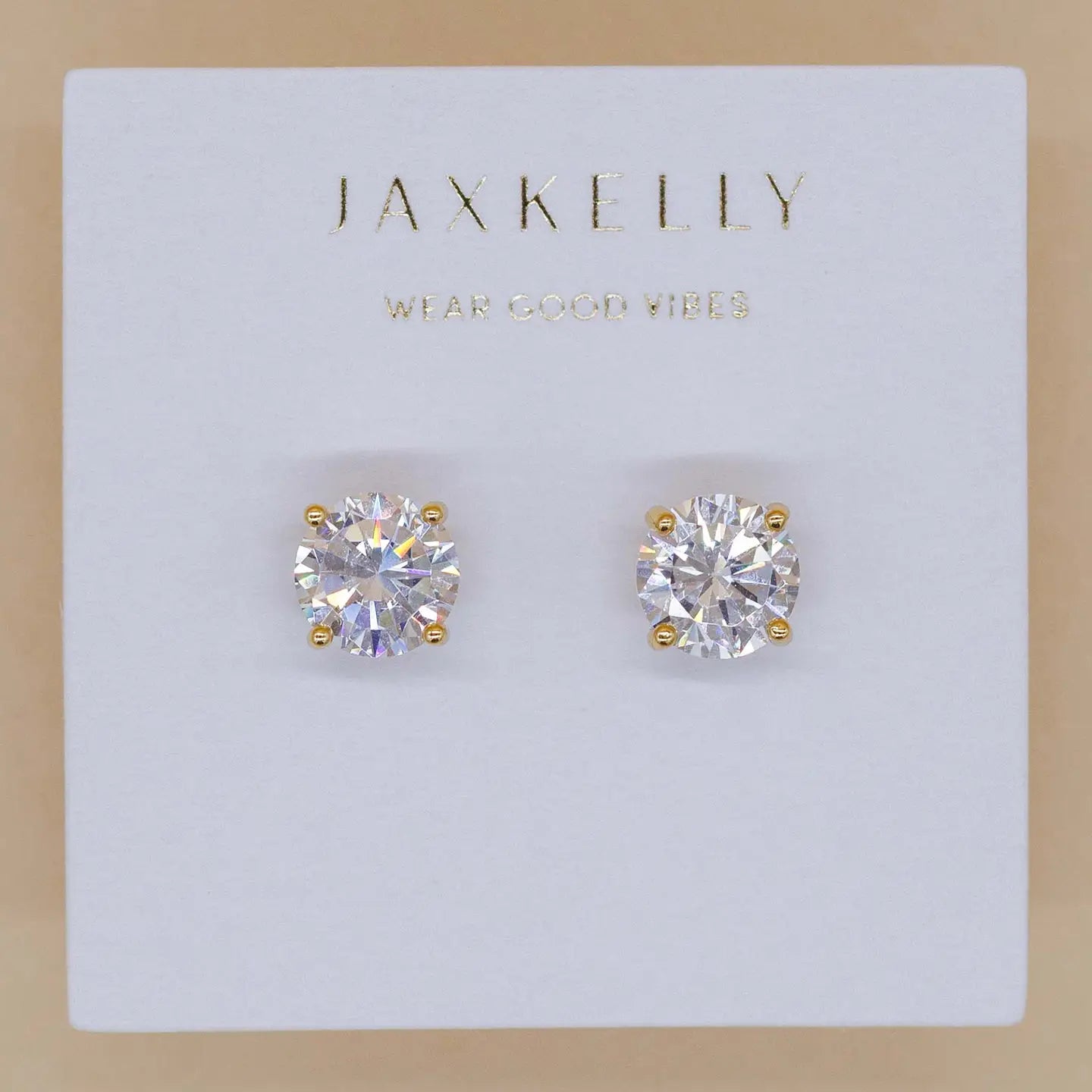 JK Round CZ Clear Gold Earrings