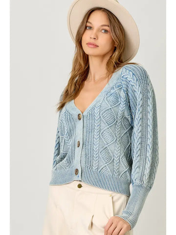Blue Cotton Weaving Sweater Cardigan