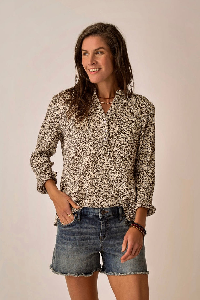 Carve Dylan Gauze Shirt: Coffee Ditsey