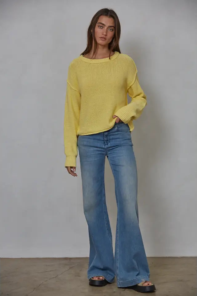 Hailee Yellow Cotton Crew Neck Sweater