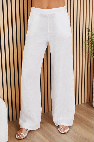 Linen Smocked Waist Palazzo Pant
