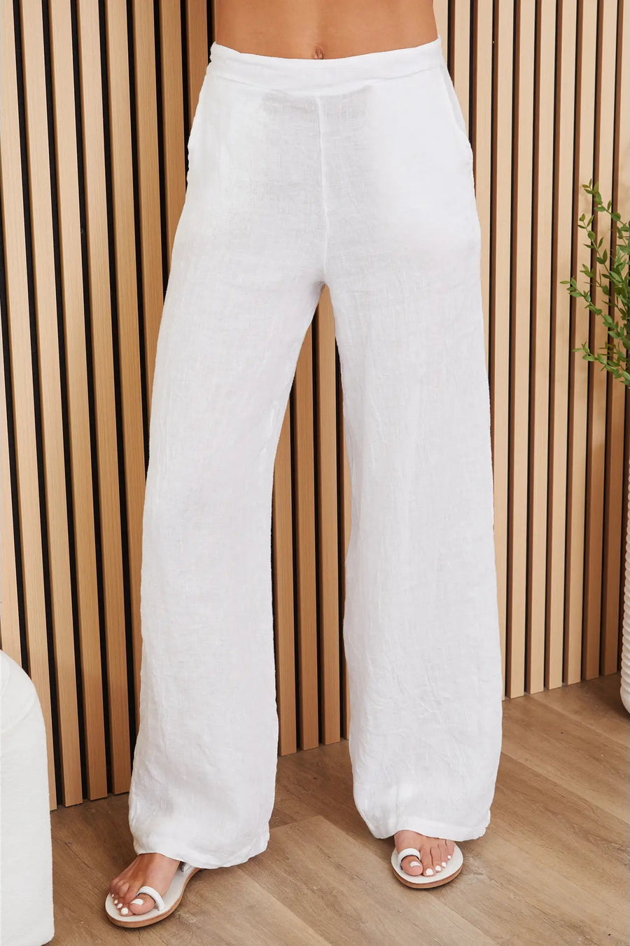Linen Smocked Waist Palazzo Pant