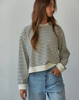 BT Off White & Black Cotton Striped Long Sleeve Crew