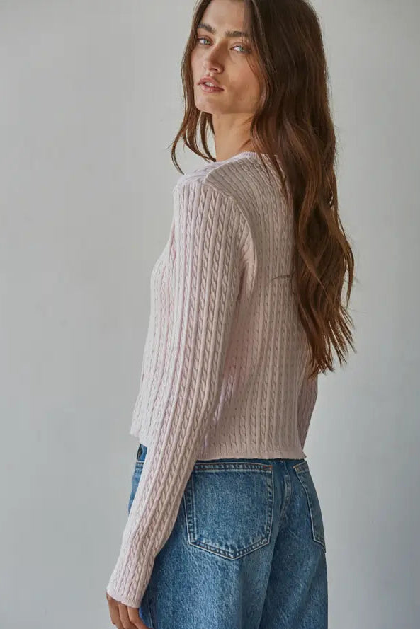 Knit Cable Sweater Cotton Button Down Cardigan Top