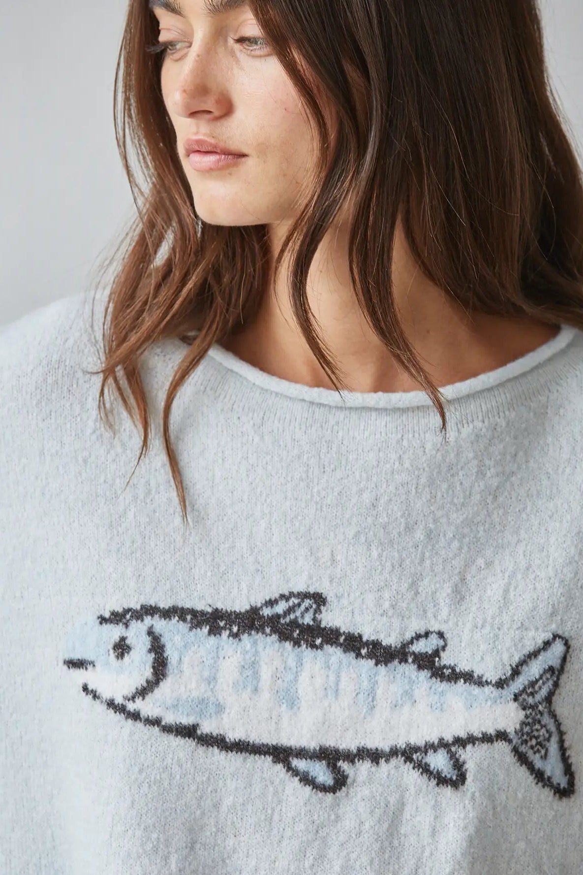 A Little Fishy Light Blue Crew Neck Sweater
