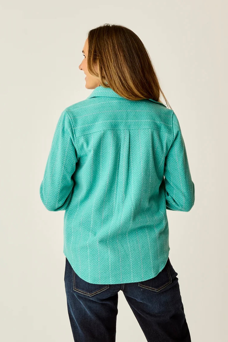 Fairbanks Supersoft Long Sleeve Shirt: Jade Herringbone