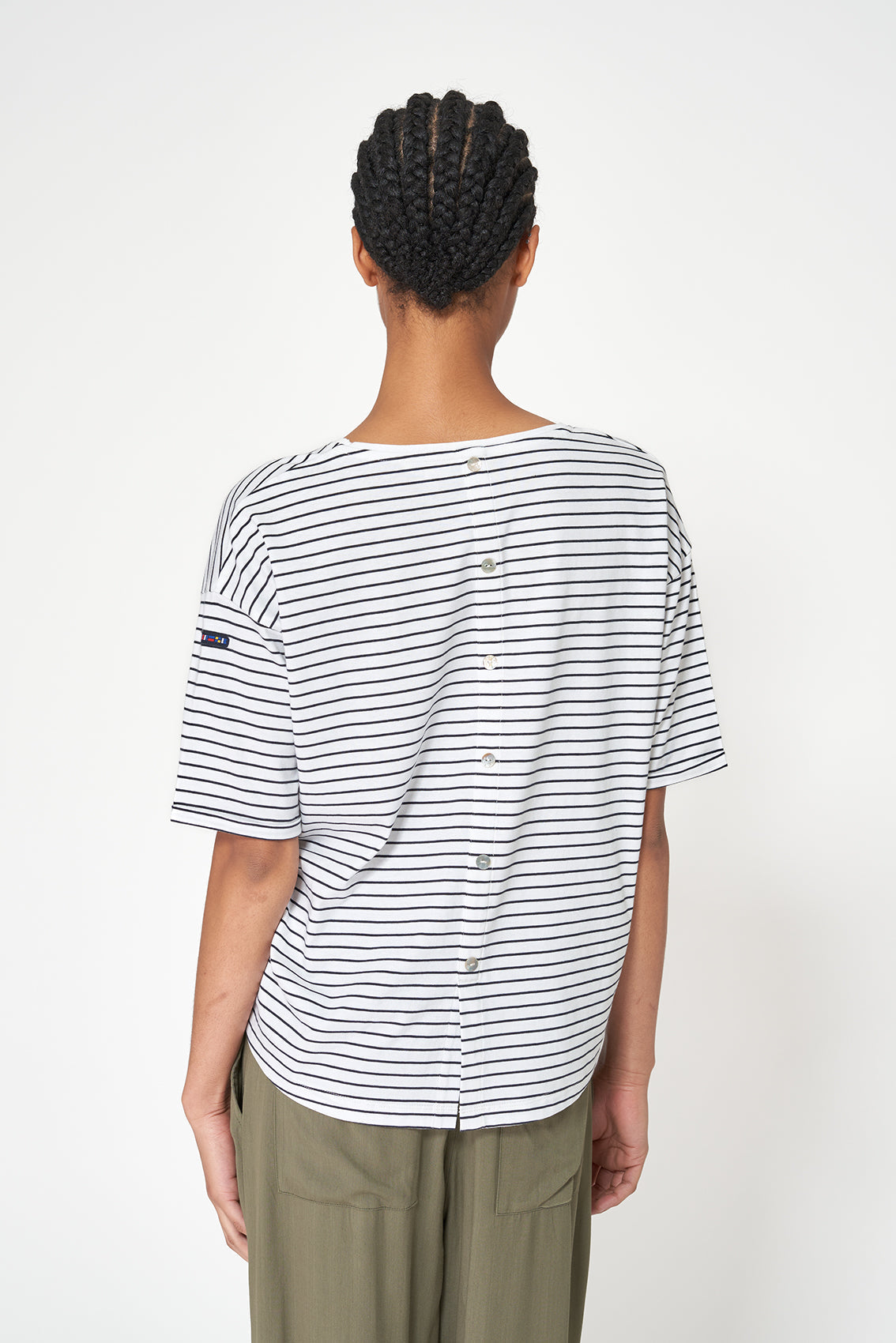 Frenchy W's Button Back Striped Tee
