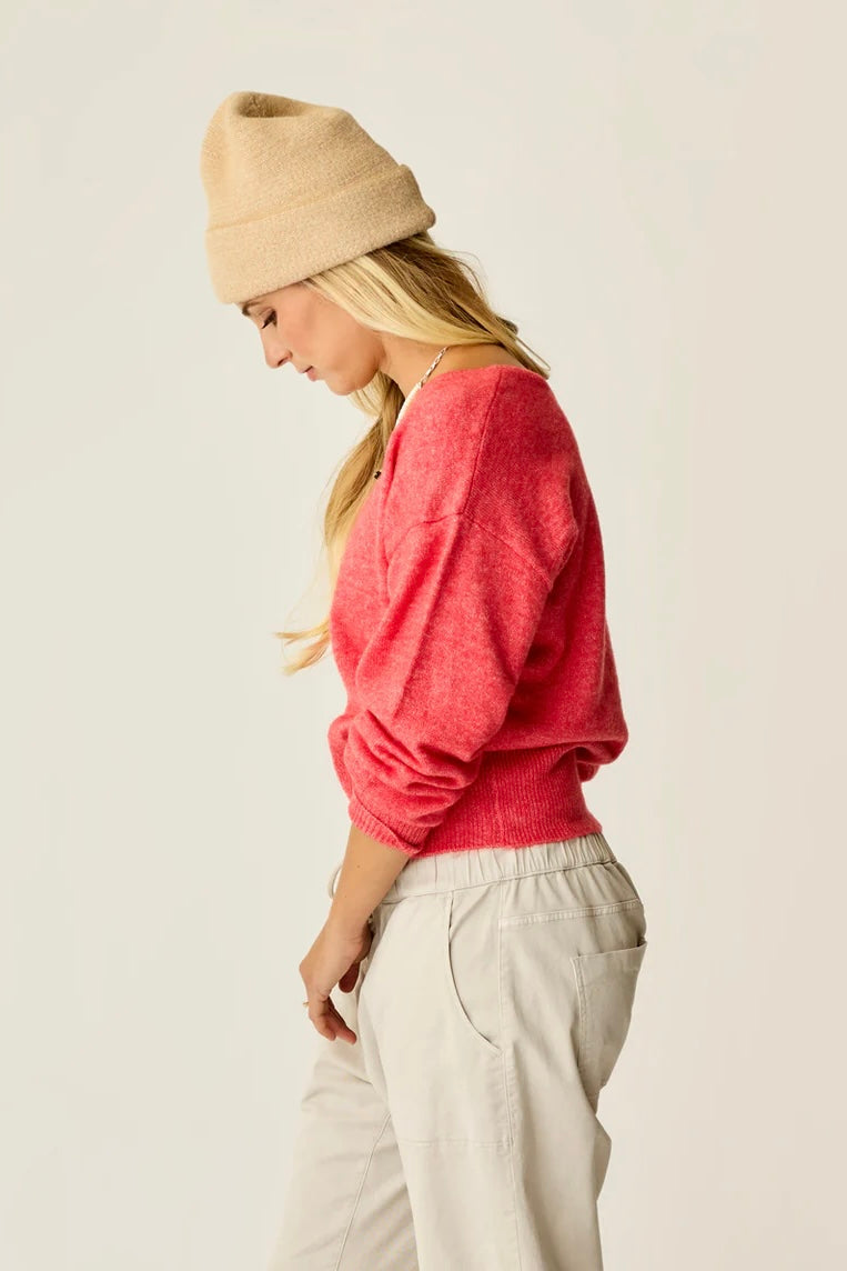 Ruth Reversible Fuzzy Sweater: Pointsettia
