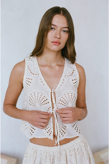 Cotton Eyelet Tie String Tank Top