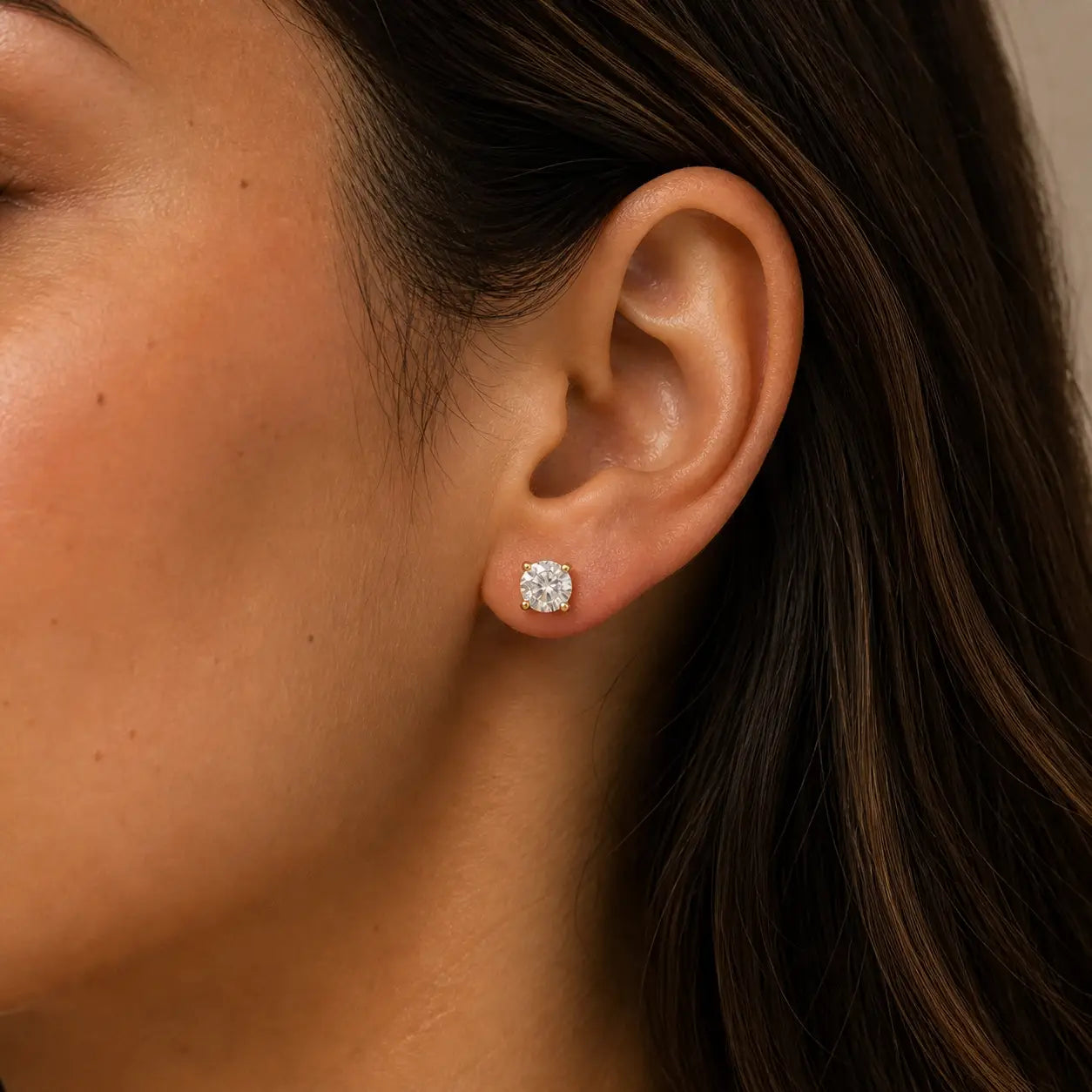 JK Round CZ Clear Gold Earrings