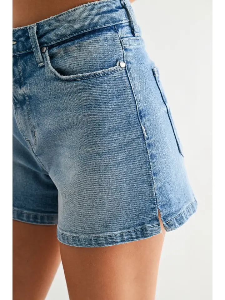 Light Denim Classic Side Slit Jean Shorts